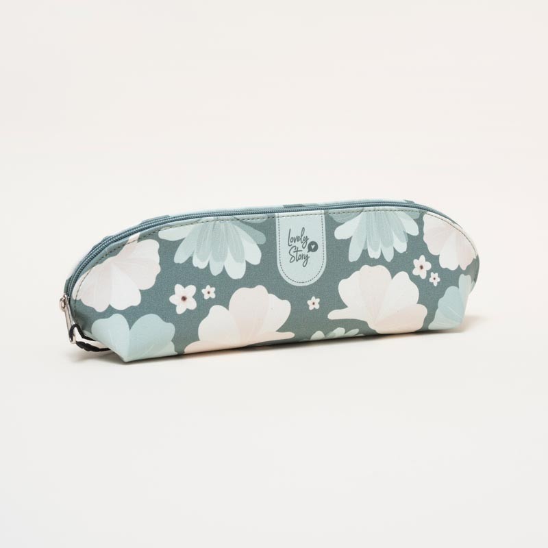 Estuche Ovalado Verde con Flores
