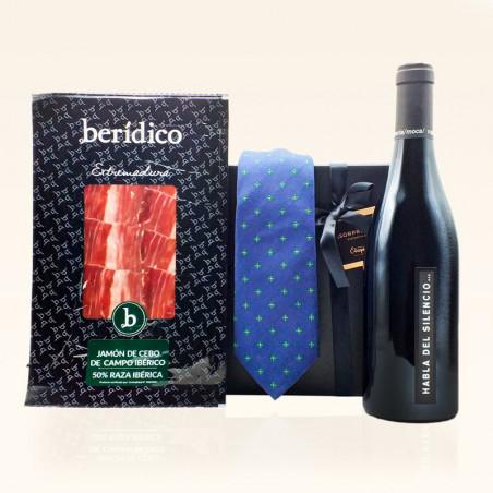 Sorpresa con Vino Habla del Silencio y Corbata Lester Azul