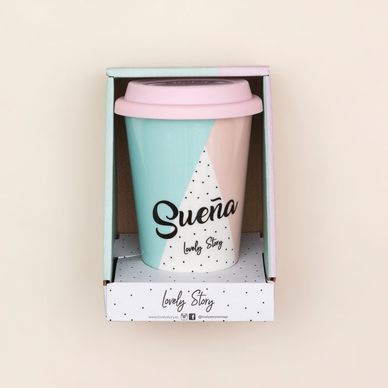 Mug térmico con tapa «Sueña» image number null
