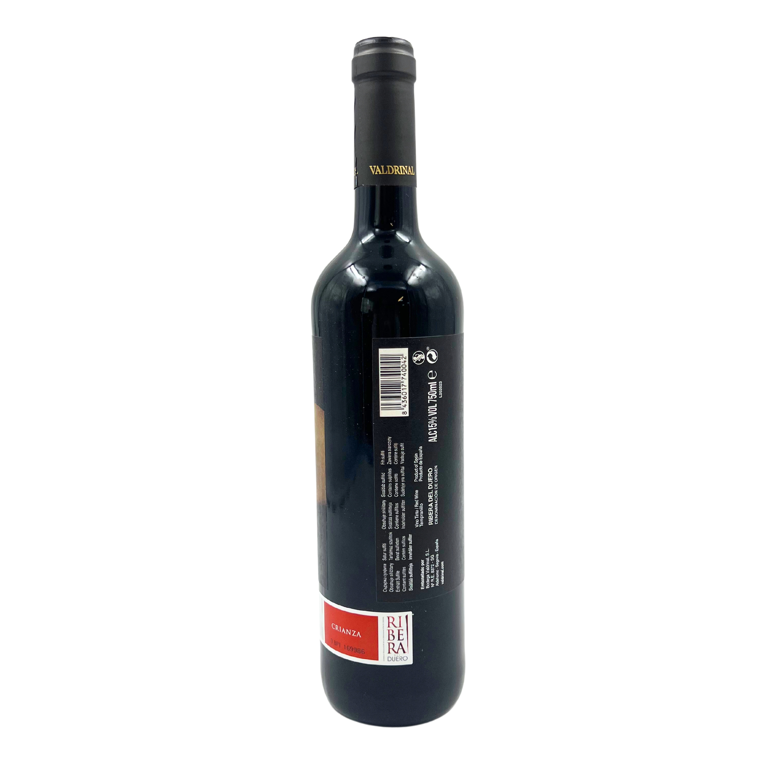 Botella de vino Valdrinal parte de atrás donde se ve información del vino image number null