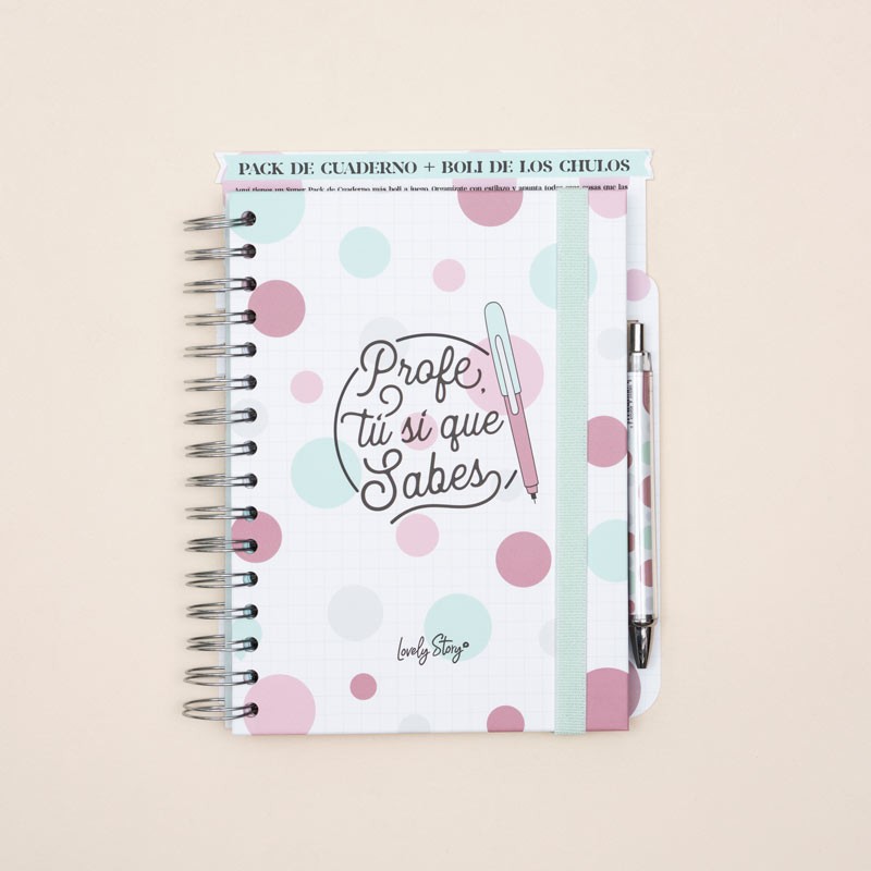 Cuaderno A5 con frase «Profe, tú si que sabes» image number null