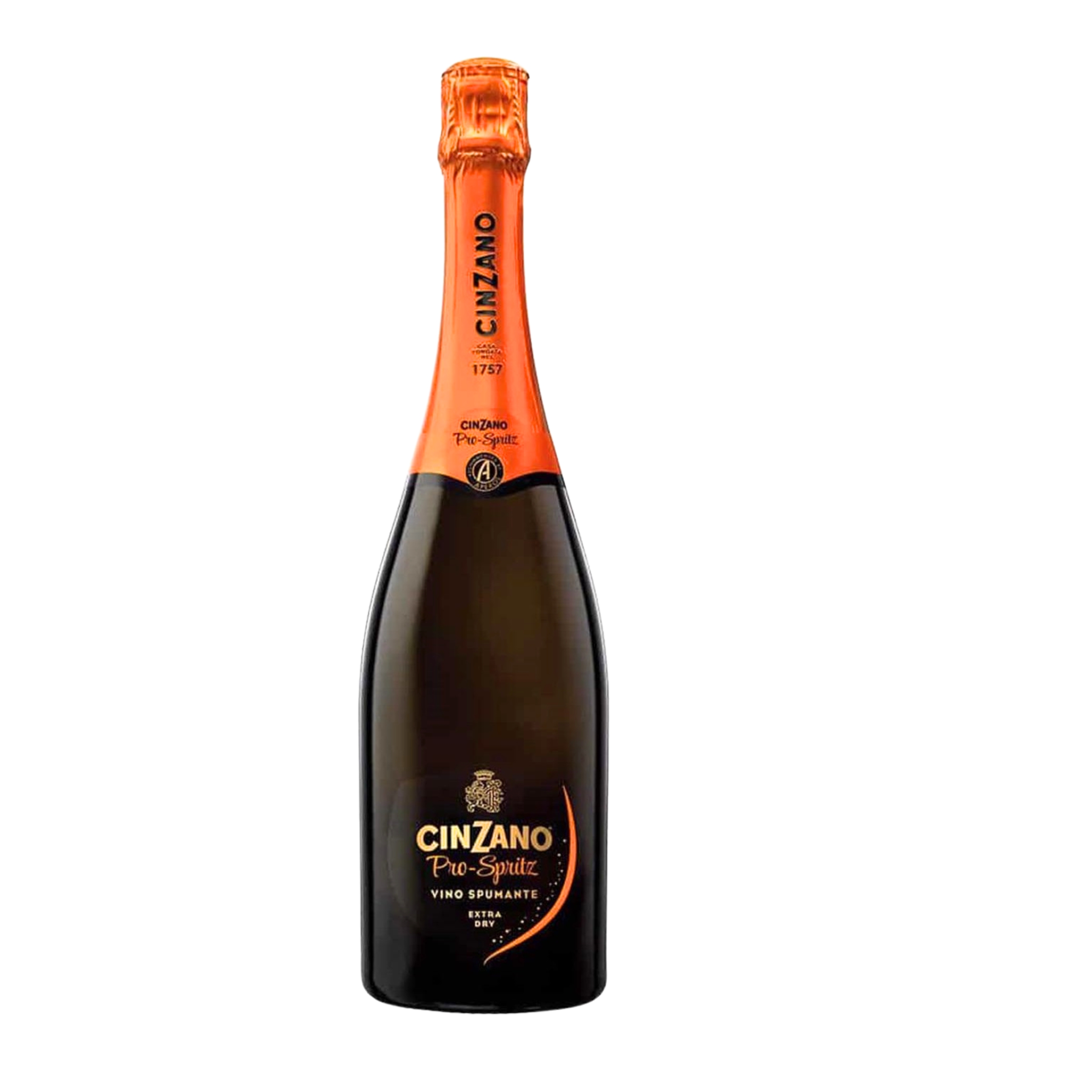 Imagen de botella en color negra y naranja de Cinzano to Spritz 75 centilitros