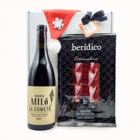 Estuche Navideño con Jamón de Bellota y Vino Tinto Ribera de Duero
