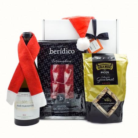Cesta de Navidad con  Jamón Pata Negra Berídico y vino José Pariente
