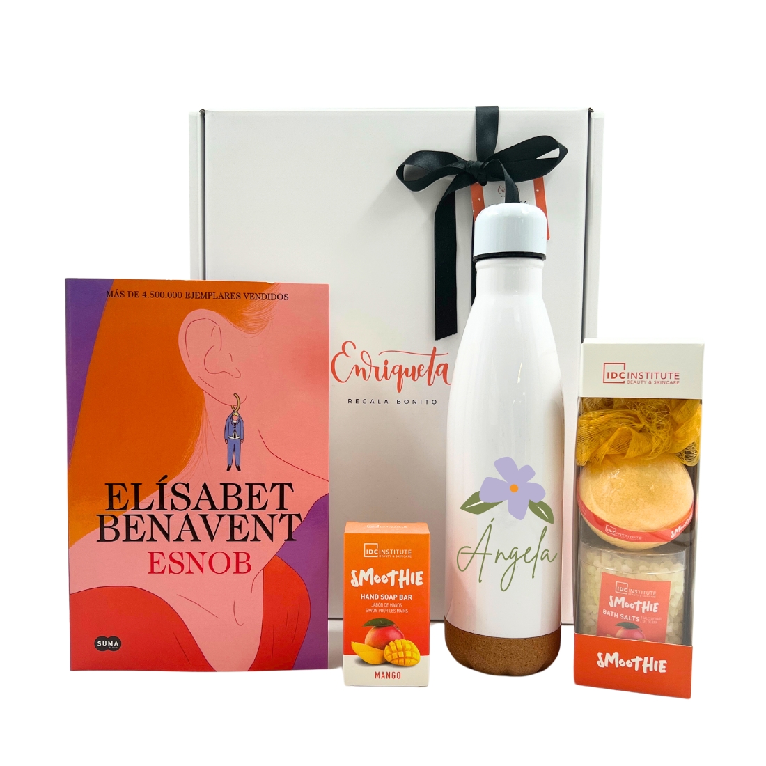 Pack literario con el libro <<ESNOB>> de Elísabet Benavet, sales y jabón de baño y una botella térmica personalizada y Pack literario con el libro <<ESNOB>> de Elísabet Benavet, sales y jabón de baño y una botella térmica personalizada image number null