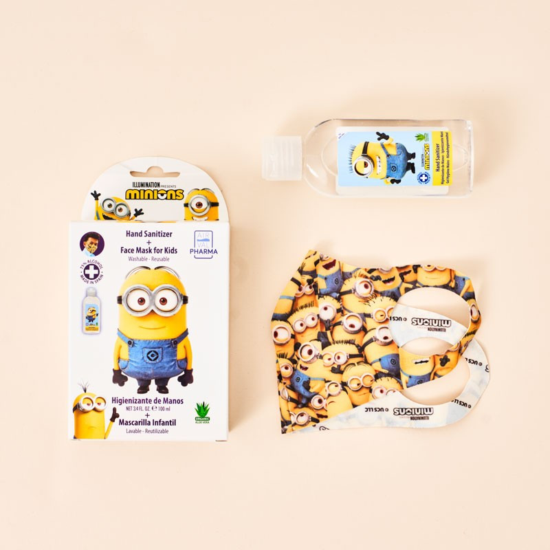 Kit Mascarilla infantil homologada y gel hidroalcohólico Minions image number null
