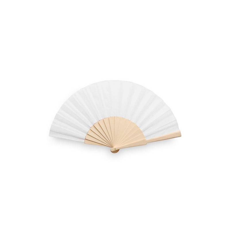Abanico de Tela y Madera Blanco